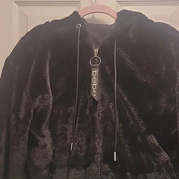 Bebe Plush Black Hooded Jacket Size Large - Picture 2 of 8